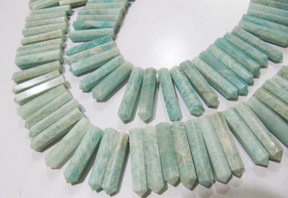 Natural Genuine Amazonite Pointed Pencil Shape Beads Approximately 1 Inch Long Side Drilled Faceted Beads  sold per strand 8 inch long