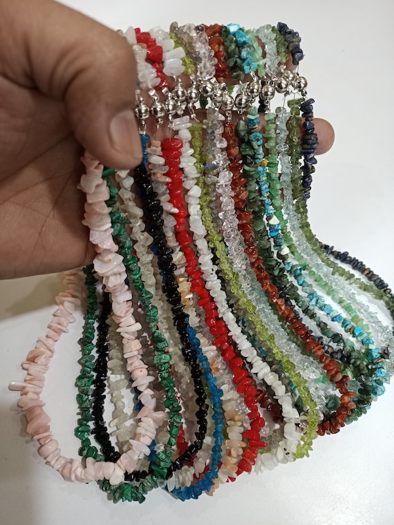 Natural Gemstone Uncut Chip Nugget Beads Necklace 18 Inch long  Magnetic Clasp Choose the Stone