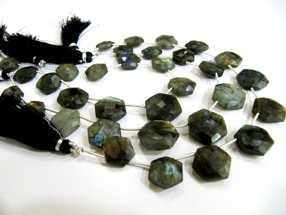 Natural Labradorite Hexagon Shape Faceted Briolette 12 to 15mm Beads Strands 8 inch Long Black Rainbow Jewelry Making Gemstone