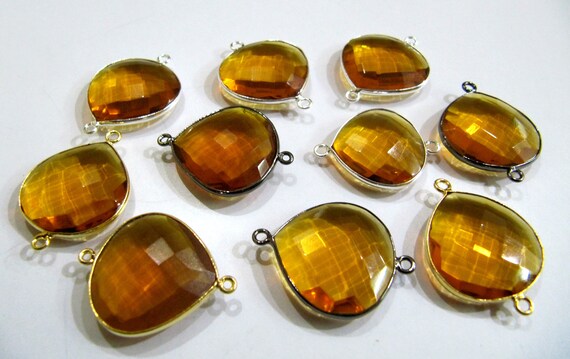 Citrine Hydro Quartz Heart Shape Briolette Size 20-21mm Connector Double Loop Handmade Bezel Pendants sold per piece