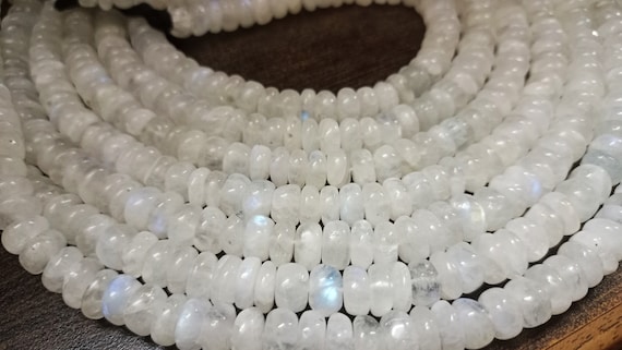 Natural White Rainbow Moonstone Rondelle Plain smooth Beads 8-9 mm Strand 8 inches long Best Quality Blue Flashy Beads Wholesale Prices