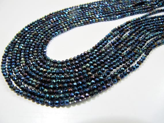 Natural Black Spinel Beads 3mm Rondelle Faceted Beads Titanium Blue Coated Genuine Gemstone Beads Strand 13 inch long