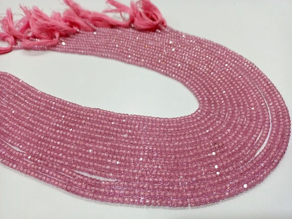 Natural Pink Cubic Zirconia CZ Rondelle Faceted Beads 3mm Strand 13 inch long Top Quality Wholesale prices Jewelry making gemstone  beads