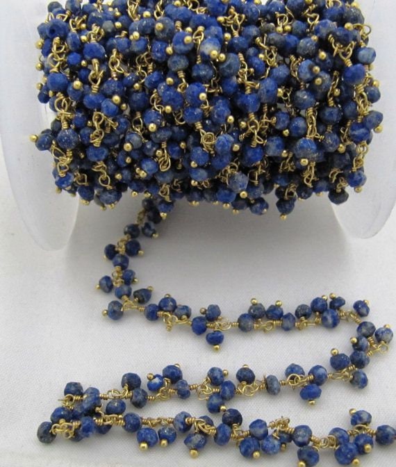 Natural Lapis lazuli  Dangling Rondelle Beaded Cluster Chain 3-4mm Size  Wholesale Price gemstone Handmade Chain