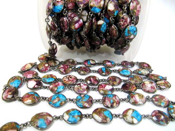 Natural Purple Dhalia Copper Turquoise Chain Free Shape Briolette 10 to 13mm handmade gemstone chain sold per foot