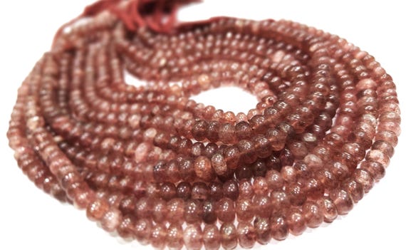 Natural Pink Strawberry Quartz 7-8mm Rondelle Plain Smooth Beads sold per strand 8 inches Long