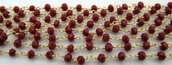 3 Ft-Coral Quartz Rosary Chain Rondelle Faceted Beaded 3mm Size Coral Hydro Quartz Bead Chain Wholesale Prices Crystal chain