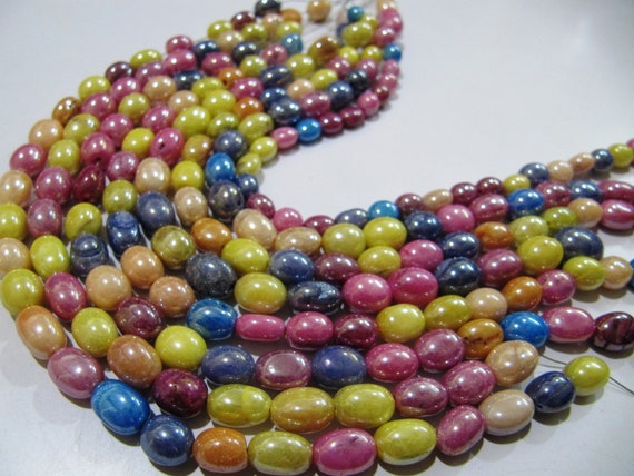 Mystic Coated Multi Color Dyed Quartz Oval Plain Smooth Beads 8 to 10mm Strand 8inch long Beads Wholesale prices jewelry making Quartz Beads