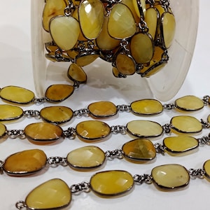 Natural yellow Opal Briolette Faceted Free Shape 12 to 15mm Bezel Connector  Gemstone Chain Sold Per Foot Great Quality Chain