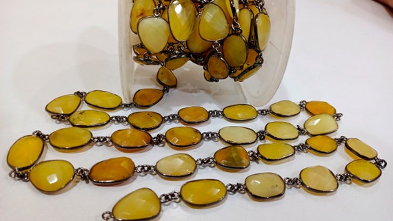 Natural yellow Opal Briolette Faceted Free Shape 12 to 15mm Bezel Connector  Gemstone Chain Sold Per Foot Great Quality Chain