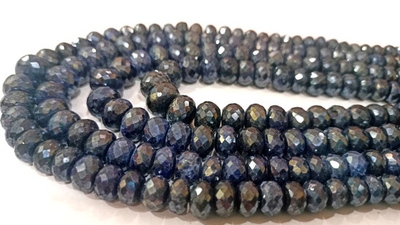 Natural Blue Sapphire Mystic Coated Rondelle faceted 8mm Beads Sold per Strand 8 Inches Long Great Quality Gemstone Beads