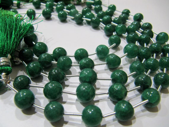 Dyed Emerald Round Plain Smooth Ball Shape 8-9mm Size Beads  Strand 8 inches long Jewelry Making Precious Gemstone Beads Wholesale Prices