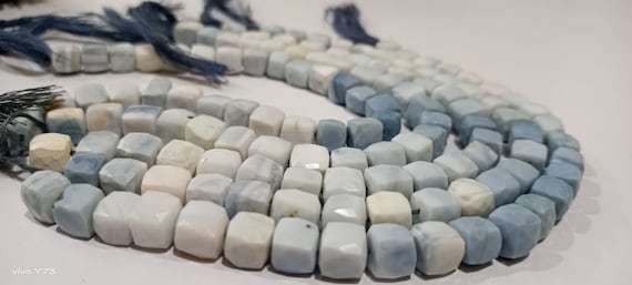 Natural Blue Opal Cube Shape Beads Shaded Blue Opal Faceted 3D Box 7-8mm Beads Strand 14 inch Semi Precious Beads ,Wholesale Price