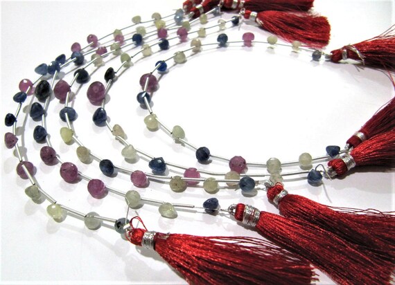 Natural Multi Sapphire Onion Shape briolette Beads 4x6 To 7x10 mm strand 8inches Jewelry making multi gemstones Wholesale Prices