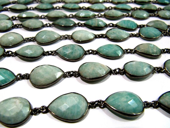 Natural Amazonite Pear Heart Shape Briolette Faceted Bezel Connector Chain Top Quality Sold Per Foot Wholesale Prices