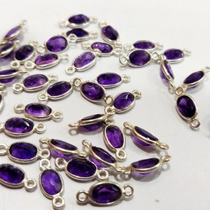 925 Sterling Silver Charms Natural Amethyst gemstone Oval shape Briolette Bezel Connector Double Loop Sold Per Piece