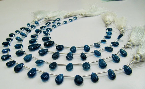 Natural Neon Apatite Pear Shape Plain Smooth 4x6mm To 5x7mm Blue Color Beads Strand 8 Inches Long Sold Per Strand