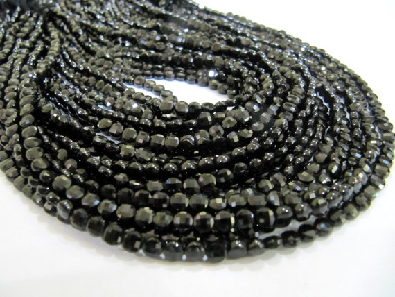 Natural Black Spinel Faceted Coin Beads Size 4mm Micro Size Strand 13 Inches Long, Jewelry Making Wholesale Rate Gemstones