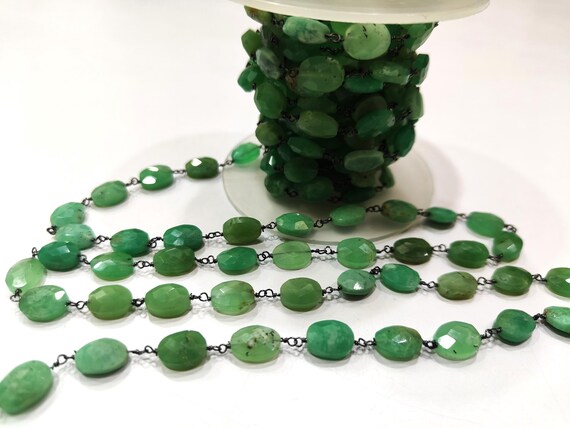 Natural Chrysoprase Oval Faceted 8x10mm Beaded Rosary Chain Sold Per Foot High Quality Chain