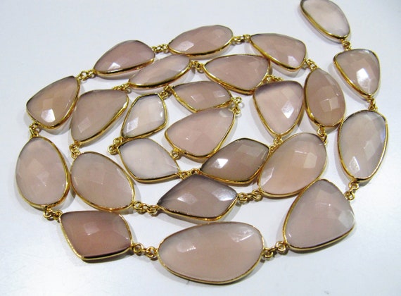 Natural Pink Chalcedony Free Shape Briolette Faceted Uneven Bezel Connector Chain 15to20mm Stones Sold Per Foot High Quality Wholesale price
