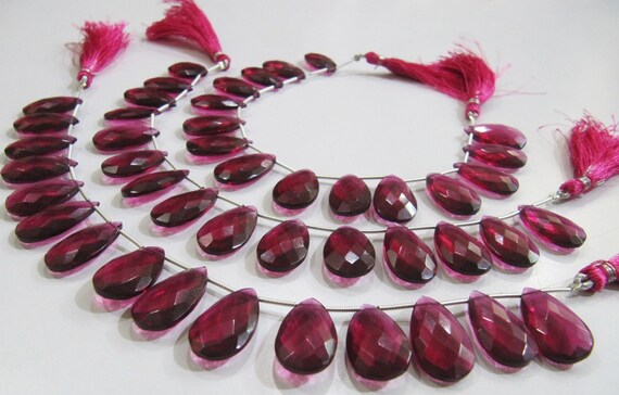Natural Rubellite Pink Quartz Pear Shape Faceted Briolette Beads Size 12x20 mm Strand Size 8 Inches Long 15 Beads Per Strand Wholesale Rates