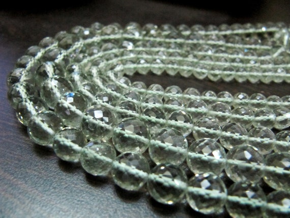 Natural Green Amethyst Round Faceted Ball Shape 5 to 10mm Size Beads , Strand 8 inches long , Natural Amethyst Gemstone Beads Top Quality