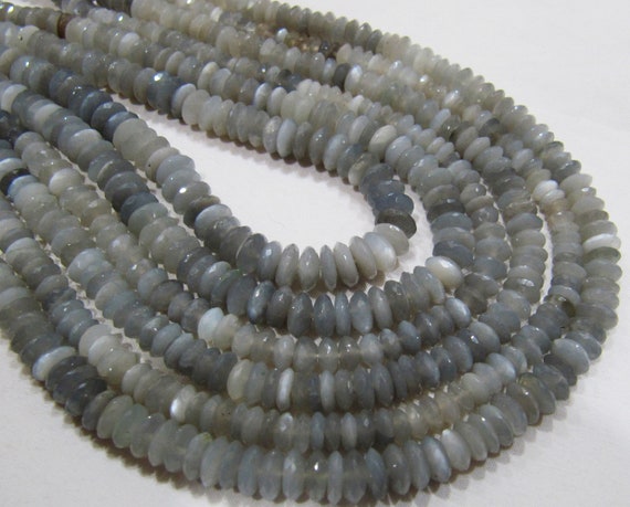 Natural Grey Moonstone German Cut, Rondelle Faceted Beads Size 6 to 8mm Graduated Disc Shape Beads Strand 8 Inches Long Wholesale Rates