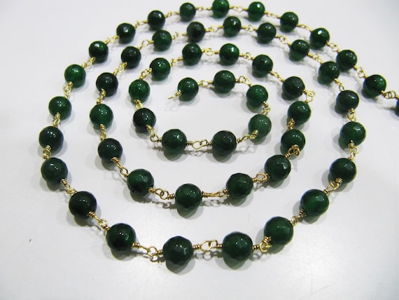 Natural Emerald Jade Round 6 mm Plain Rondelle Faceted Beads Rosary Chain Sold Per Foot High Quality Wholesale Prices Jewelry making Chain