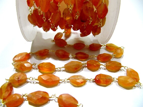 Natural Carnelian Oval Mani Shape Briolette Faceted 6X9mm Size Beaded Wire Wrapped Rosary Chain Wholesale Price Sold per Foot Choose color