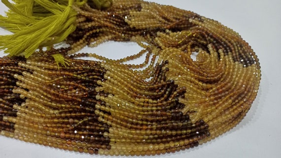 Natural Yellow tourmaline Round Faceted Shaded Color 2.5 mm Beads Sold Per Strand 13 inches Long