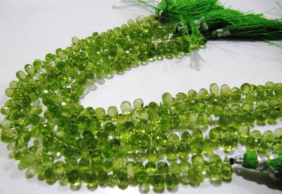 Natural Peridot Tear drop shape Briolette Faceted 4x6mm to 5x8mm Beads Strand 8inch long Gemstone Very Good Quality beads Wholesale Prices