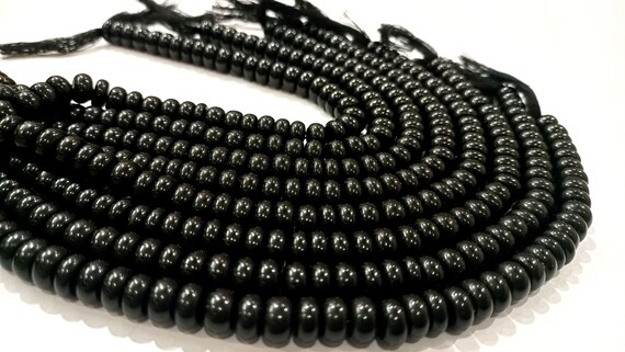 Natural Gemstone Black Onyx Rondelle Plain Smooth 8mm Beads Sold Per Strand 8 Inches Long Great Quality Beads