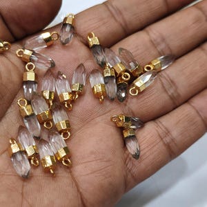 2Pc.- Natural Rock Crystal Quartz Tiny Bullet Charm Pointer Pendant  Single Loop Connector Charm  Electroplated approximately 0.5 inch long