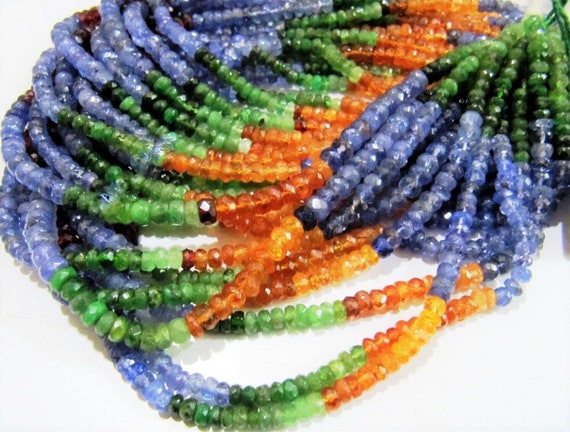 Multi Color Precious Gemstones Rondelle Faceted 4mm Beads Strand 13 Inches Long Best Quality Emerald Tanzanite Garnet Beads