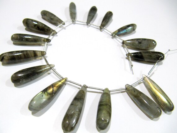 Natural Labradorite Long Tear Drop Plain Smooth Beads Size Approximately 1 inch Long Strand 8 inches Grey Color Stone Beads Wholesale Rate