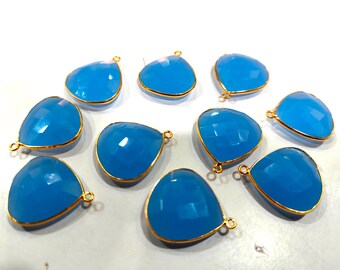 値下げしましたK18ハリックァ★ブルーカルセドニーチャーム 天然ブルーカルセドニー ハートシェイプ 20 mm ブリオレット シングル