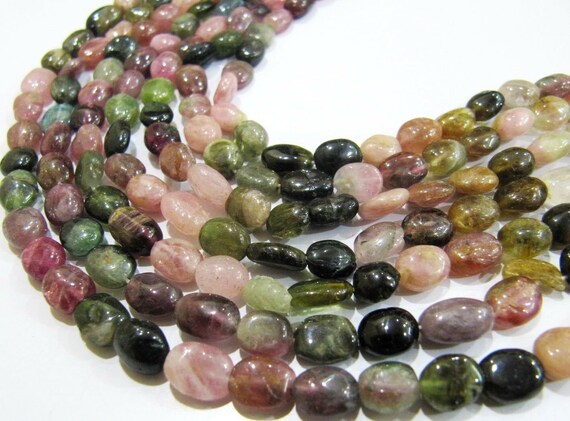 Natural Multi Tourmaline Oval Nugget Shape Smooth Plain 6-8 mm Beads Jewelry Making Beads Sold per Strand 13 Inches Watermelon Tourmaline