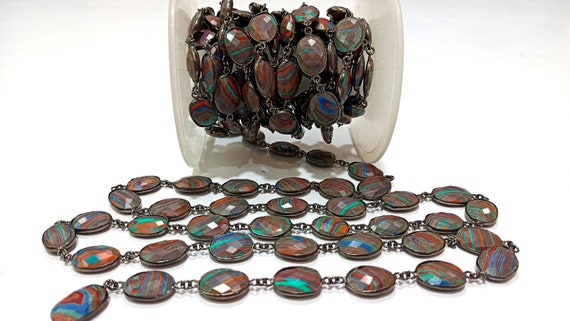 Fordite Quartz Free Shape  Briolette 10x15mm Bezel Connector Gemstone Chain Sold Per Foot Great Quality Chain