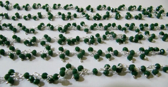 Emerald Hydro Quartz Rondelle Faceted Beaded Dangling Thick  Chain 3mm Size Green Hydro Quartz Bead Rosary Chain  sold per foot