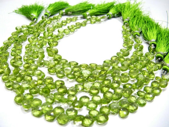 Natural Peridot Heart shape Briolette Faceted 5-6mm Beads Strand 8inches long Gemstone Very Good Quality beads Wholesale Prices