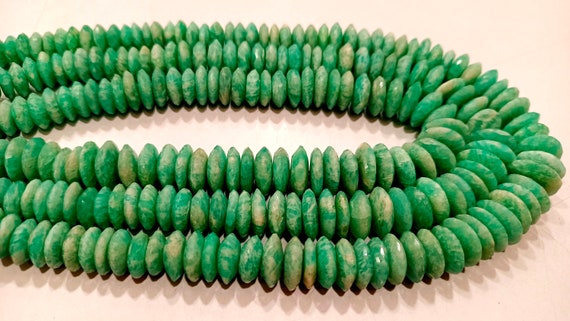 Natural Amazonite German Cut Rondelle Faceted 9 to 14mm Beads Sold per Strand 8 Inches Long High Quality Beads