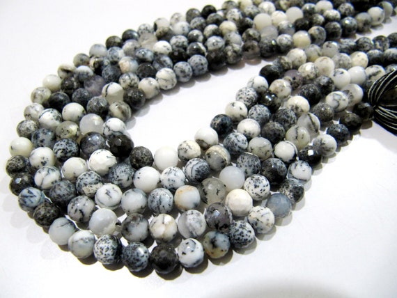 Natural Dendrite Opal Round Faceted Beads 5-6mm Strand 10 inch long Semi Precious Gemstone Beads Top Quality Healing Gems