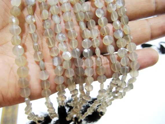 Natural Grey Moonstone Coin Shape briolette Faceted Beads 4mm Strand 8 inches High Quality Beads Wholesale prices jewelry making gemstones