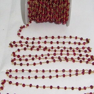 3- Feet Smooth Dyed Ruby Rondelle Size 4-5mm wire wrapped Aati Beaded Rosary Chain Wholesale Prices Jewelry Making Gemstone chain