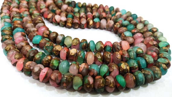 Natural Mohave Rose Quartz and Amazonite Blue Copper Turquoise Rondelle Plain Smooth 8mm Beads Sold Per Strand 8 inches Long beads