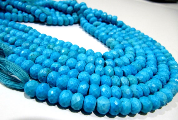 Natural Rare Blue Turquoise Magnesite Rondelle Faceted 6mm to 7mm Beads Strand 8 inches Jewelry making gemstone beads Wholesale Prices