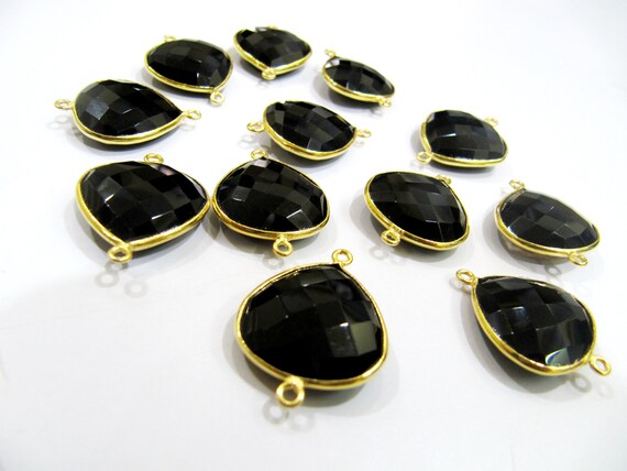 Natural Black Spinel Heart Shape 20mm Briolette Connectors Double Loop Handmade Bezels Charms Pendants sold per piece