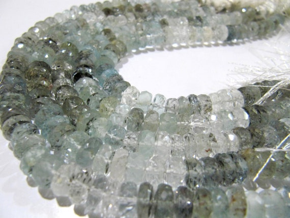 Natural Moss Aquamarine Rondelle Faceted Shaded 8-9mm Gemstone Beads Strand 8 inches long Top Quality Wholesale Prices Stone beads