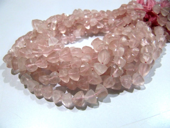 Beautiful Pyramid Shape Rose Quartz Beads Natural Rose Quartz Gemstone Beads Size 6-7mm Strand 10 inch long Faceted Triangle Beads