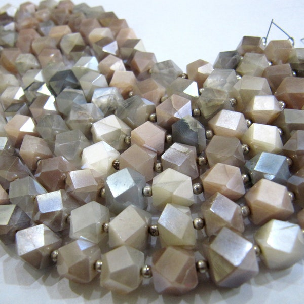 Natural Multi Moonstone Cube Box Shape Briolette Silver coated beads 7 to 8mm Sold Per Strand 8 inches long